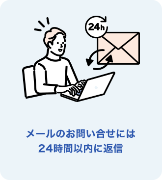 メールのお問い合せには24時間以内に返信