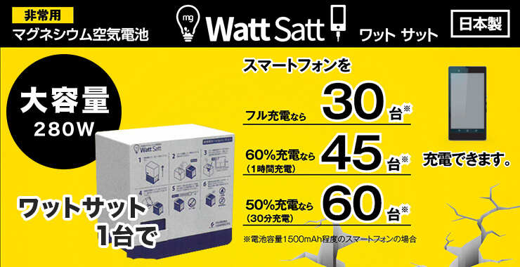 非常用マグネシウム空気電池・電源 WattSatt（ワットサット）停電時の